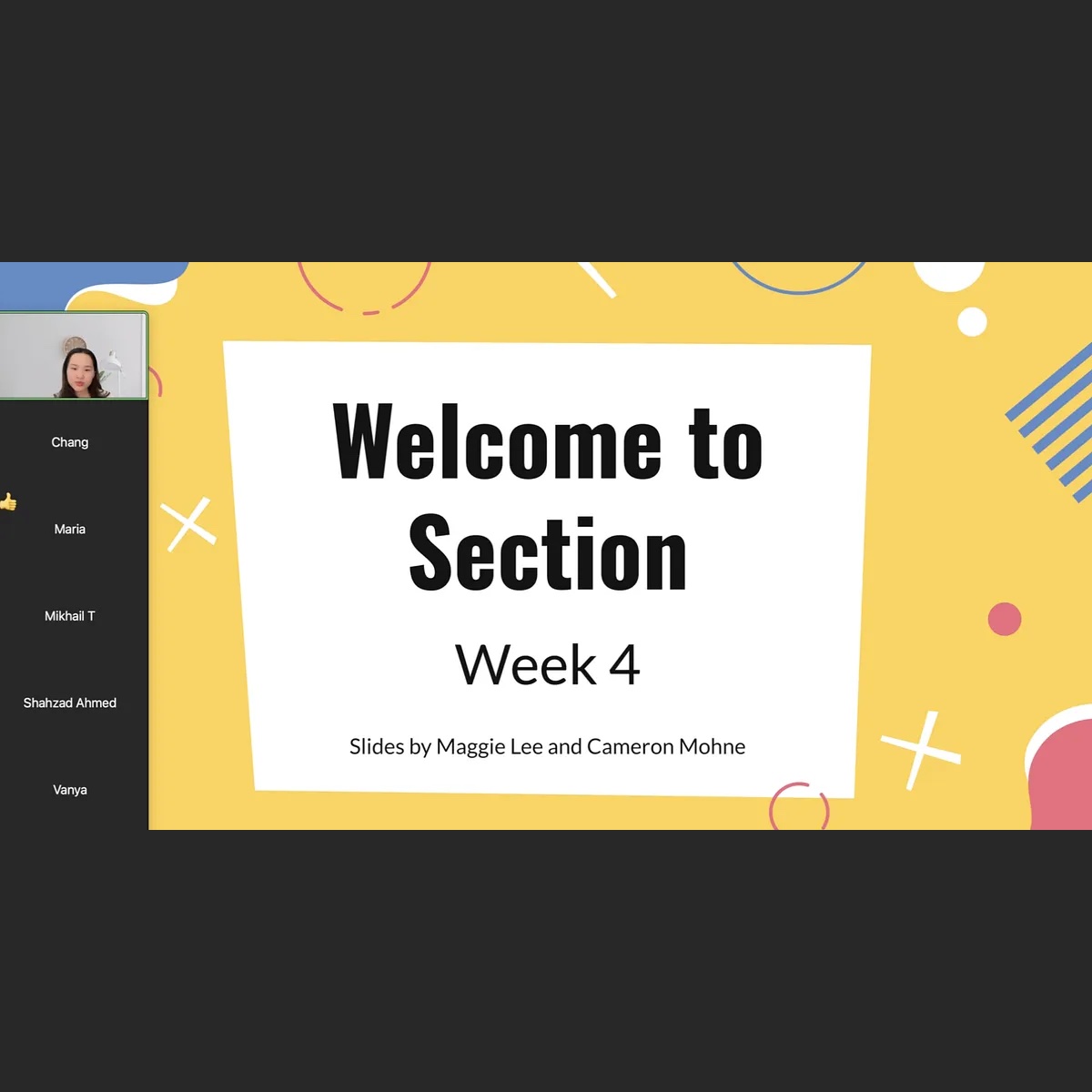 Welcome to Section slide from a Stanford Code in Place section I led
